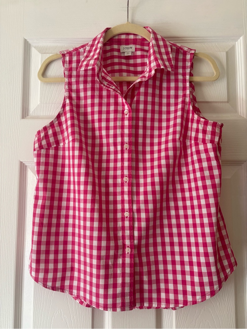 J. Crew Pink and White Gingham Sleeveless Button-Down Shirt